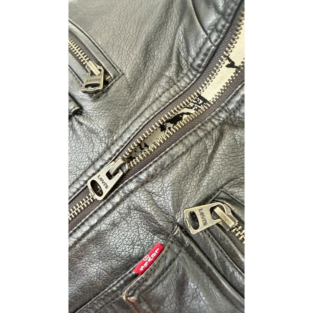 Levis Mens Faux Leather Sherpa Lined Bomber Jacket‎ Dark Brown Military Large